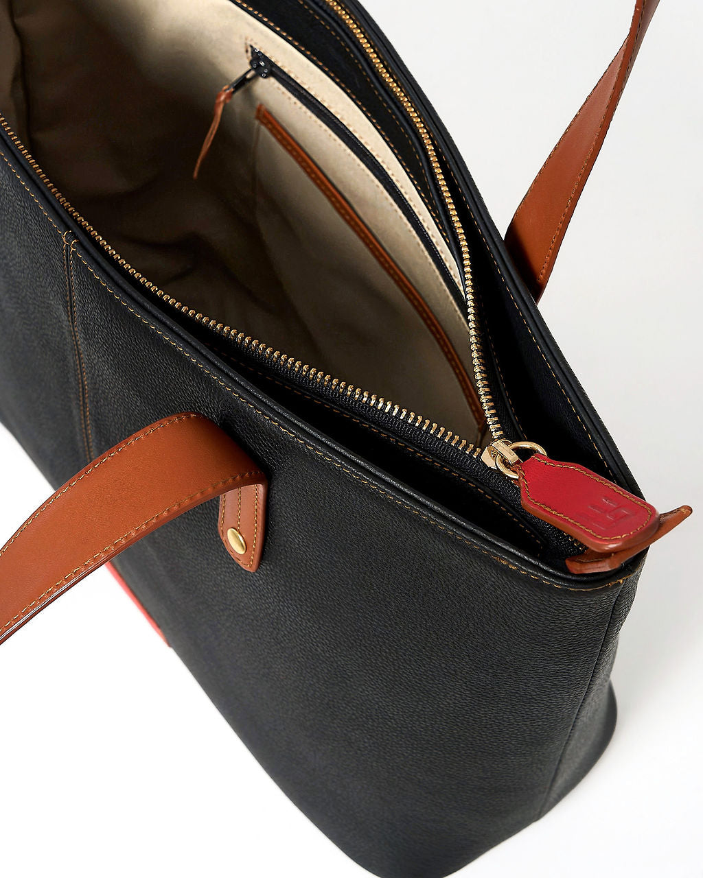 Jeannette — Leather Tote Bag with Zipper black with tan