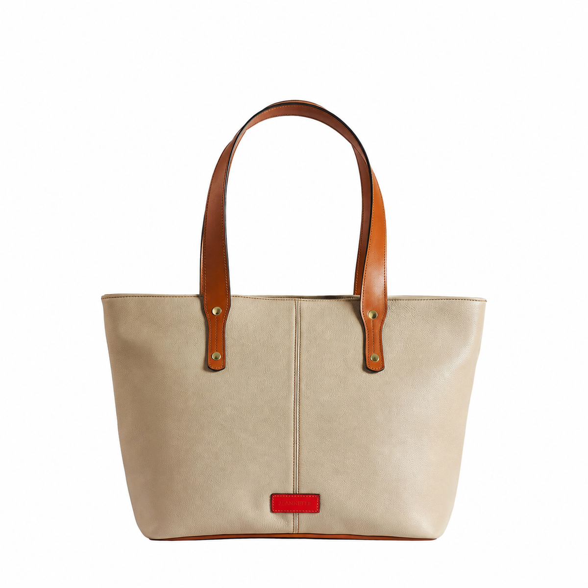 Jeannette — Leather Tote Bag with Zipper LT stone with tan