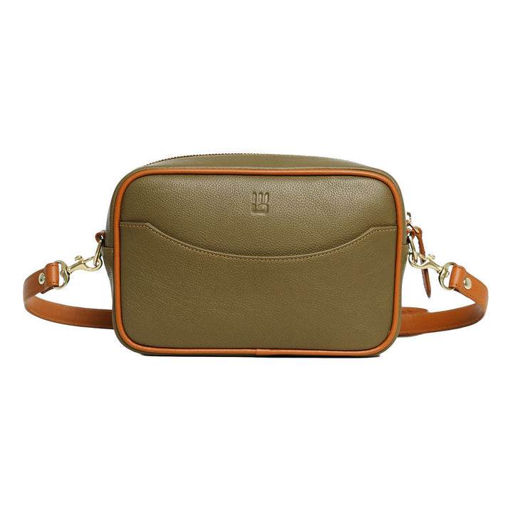 Paola — Leather Crossbody Camera Bag palomino olive green