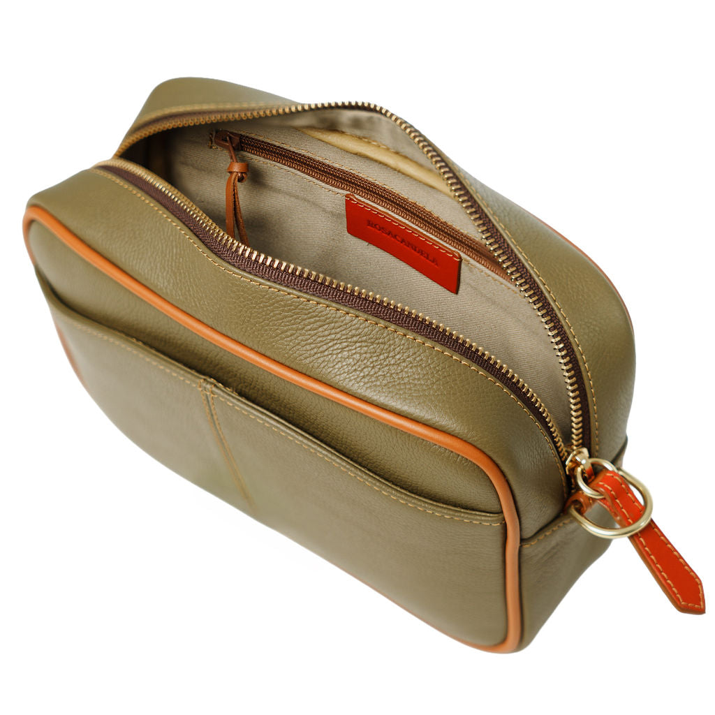 Paola — Leather Crossbody Camera Bag palomino olive green