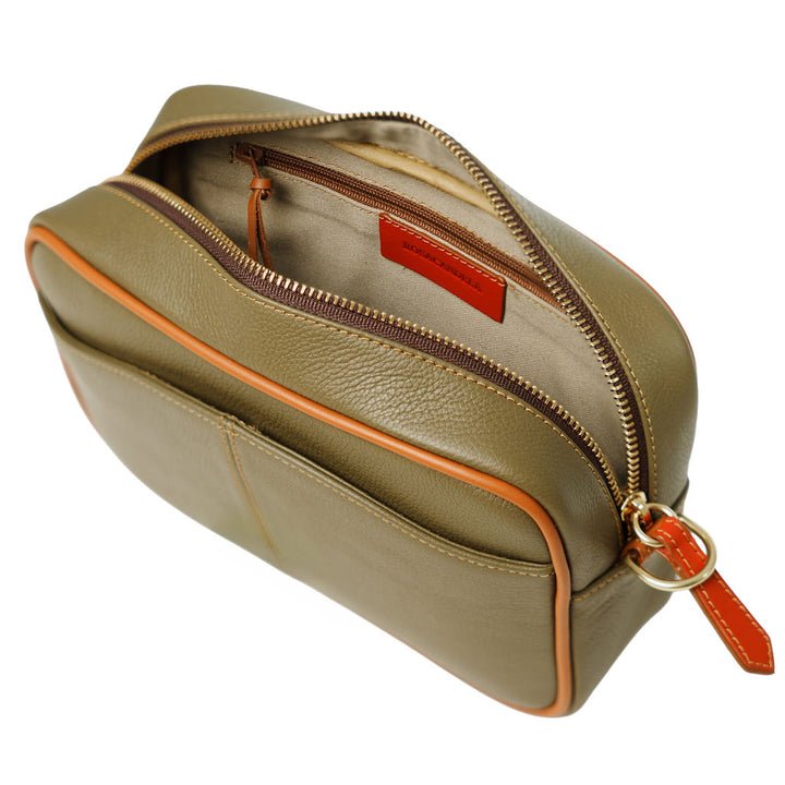 Paola — Leather Crossbody Camera Bag palomino olive green