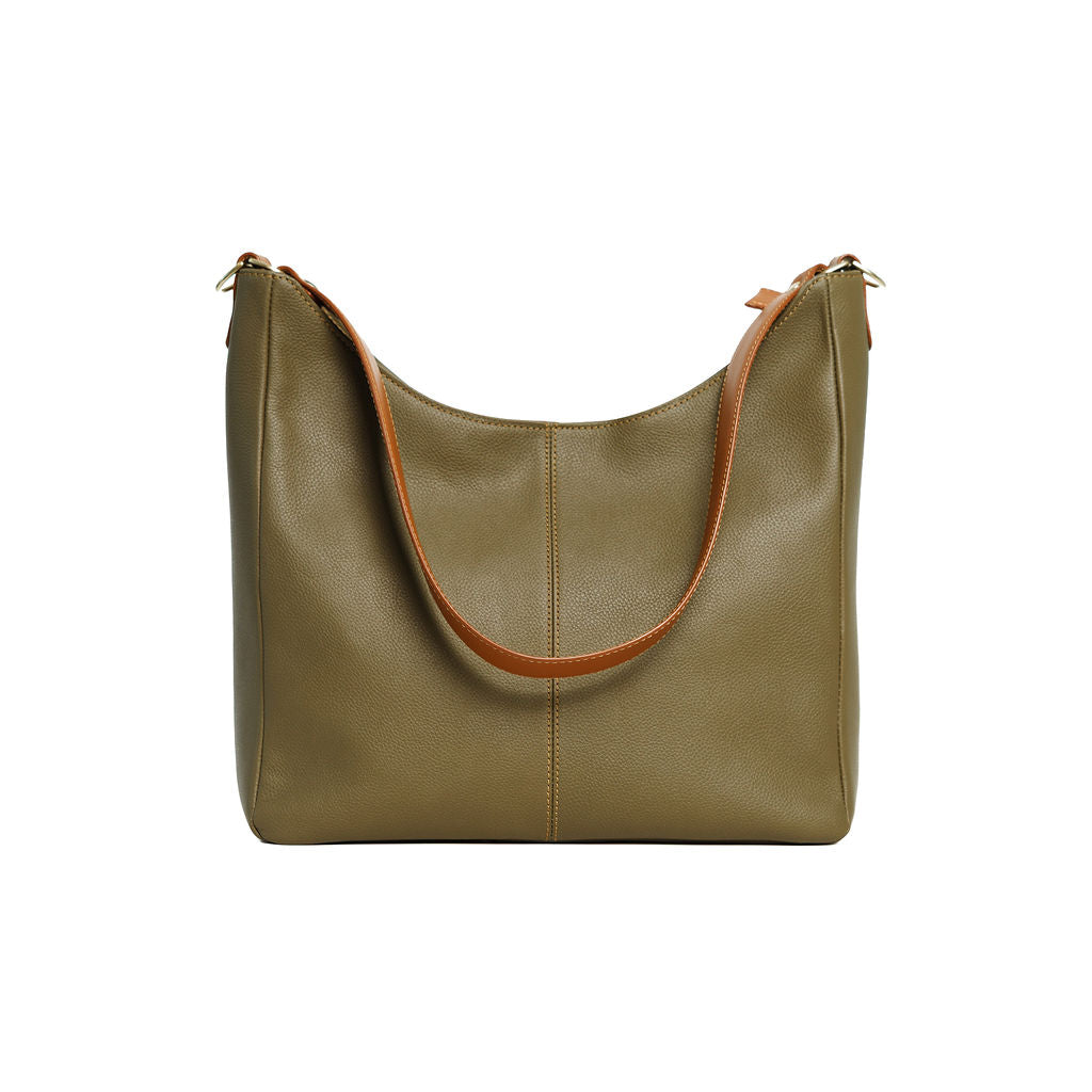 Desirée — Leather Hobo Bag olive green