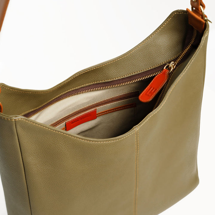 Desirée — Leather Hobo Bag olive green