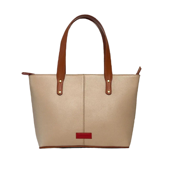 Jeannette — Leather Tote Bag with Zipper LT stone with tan