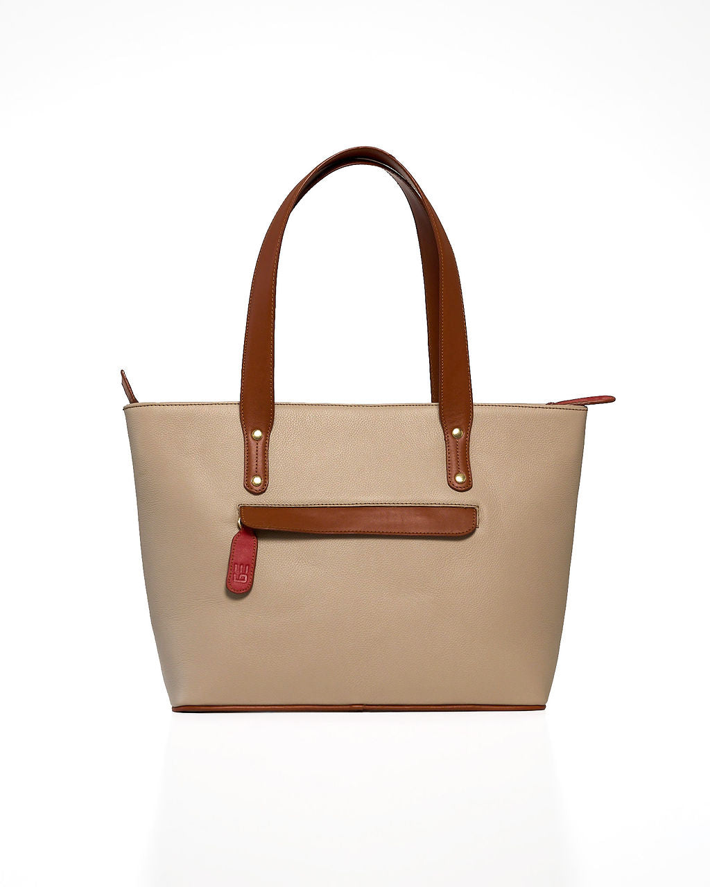 Jeannette — Leather Tote Bag with Zipper LT stone with tan