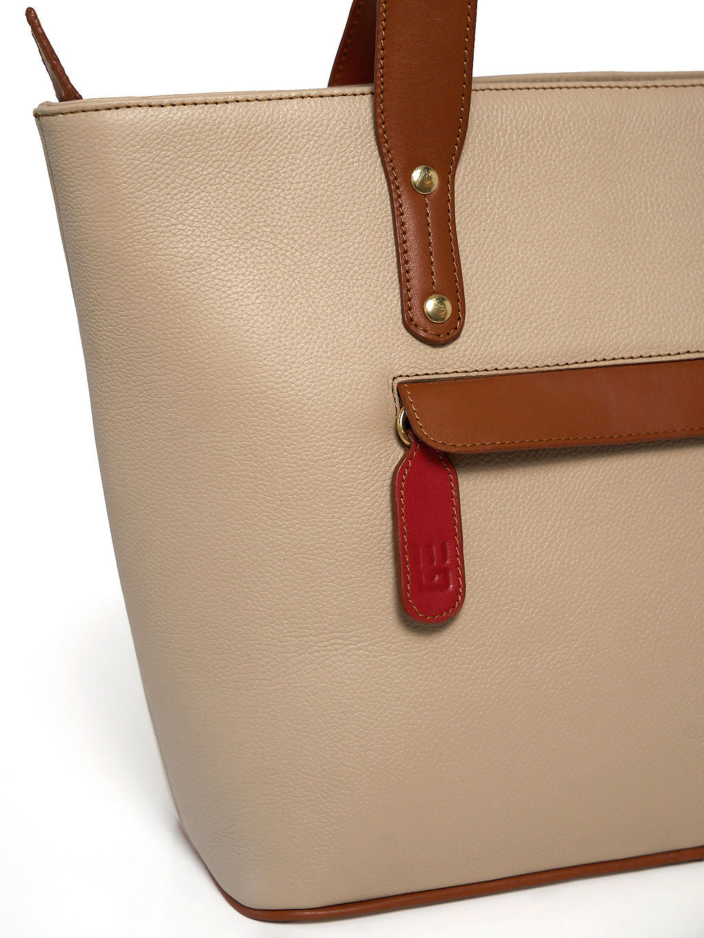 Jeannette — Leather Tote Bag with Zipper LT stone with tan