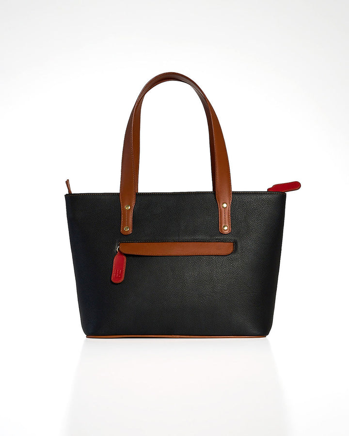 Jeannette — Leather Tote Bag with Zipper black with tan