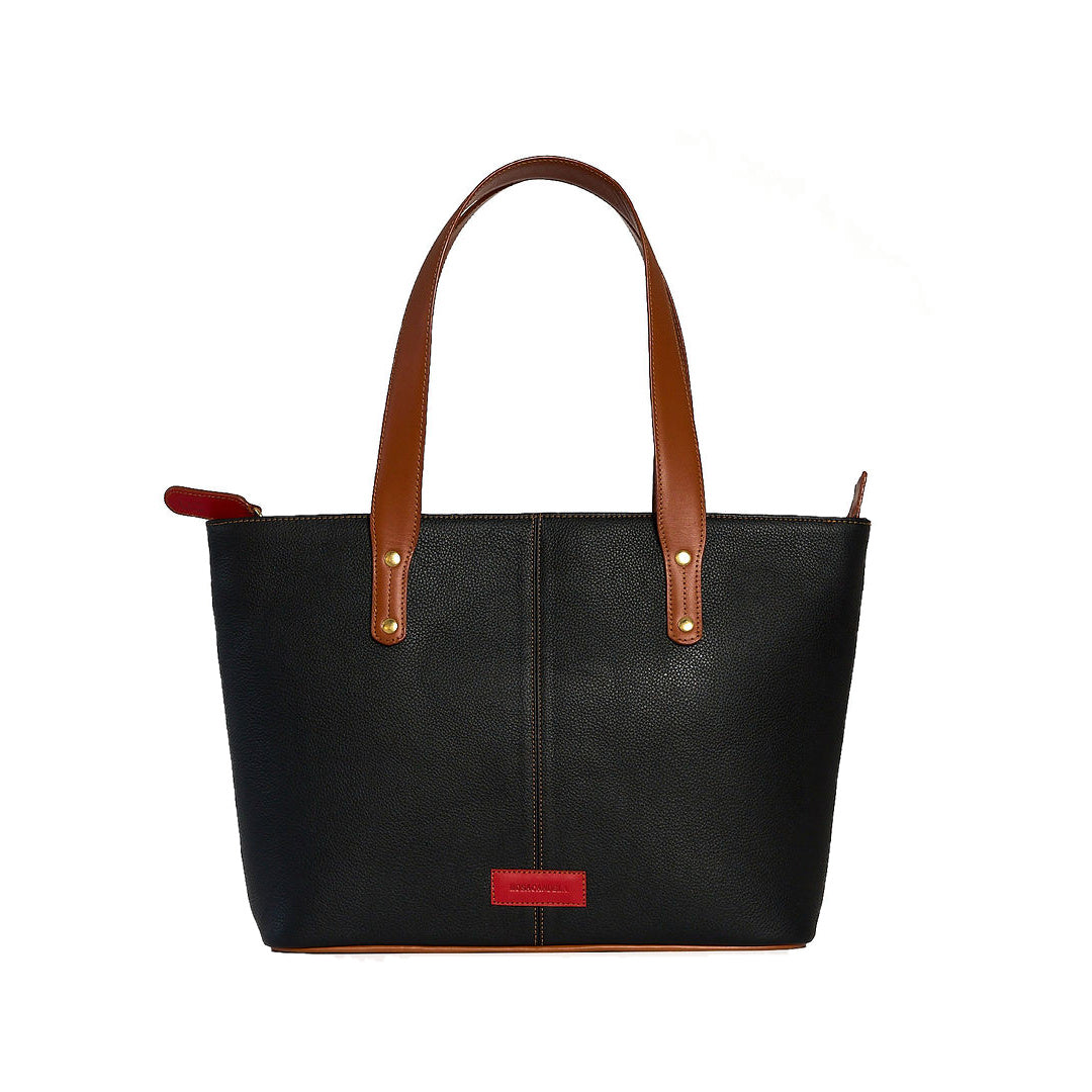 Jeannette — Leather Tote Bag with Zipper black with tan