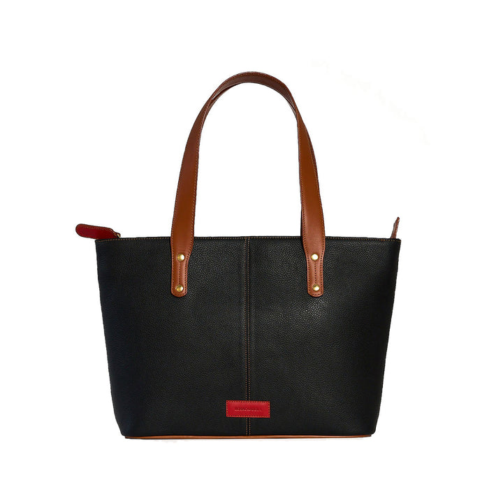 Jeannette — Leather Tote Bag with Zipper black with tan