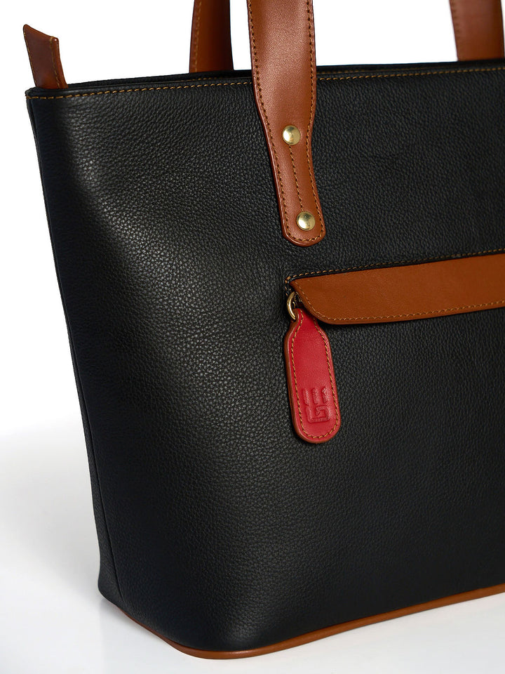 Jeannette — Leather Tote Bag with Zipper black with tan