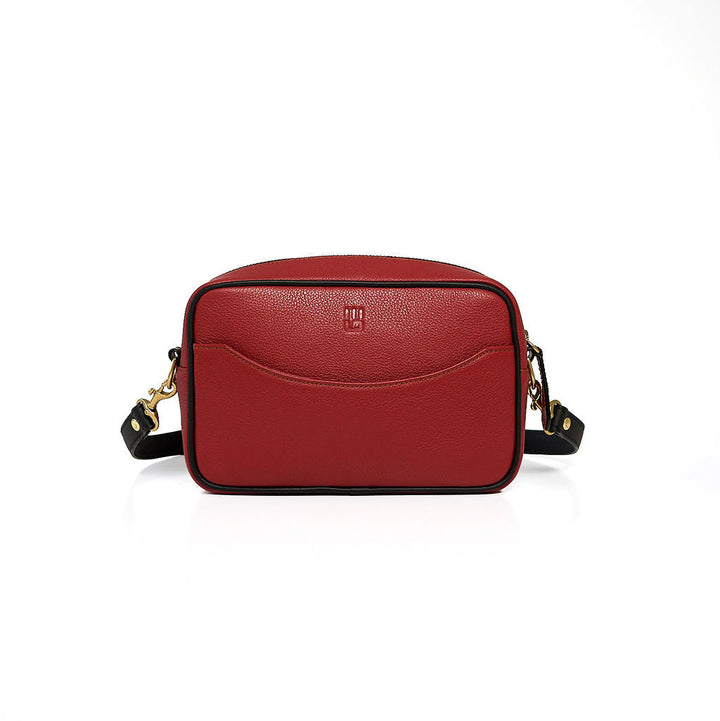 Paola — Leather Crossbody Camera Bag red with black