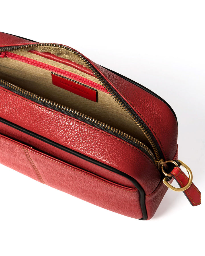 Paola — Leather Crossbody Camera Bag red with black