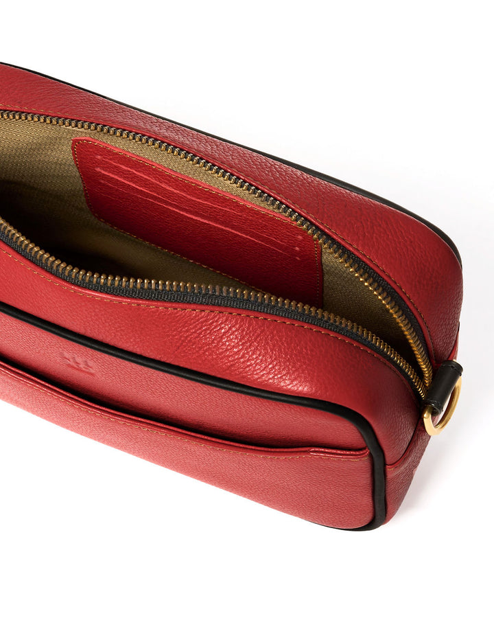 Paola — Leather Crossbody Camera Bag red with black