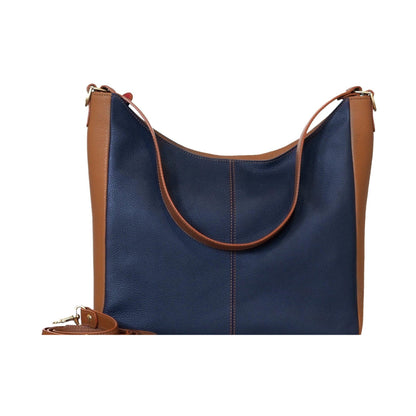Desirée — Leather Hobo Bag tan with royal blue