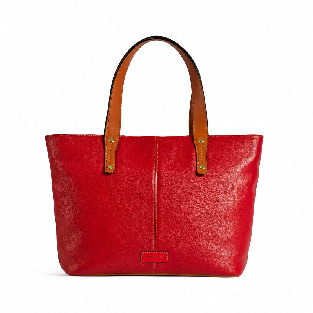 Jeannette — Leather Tote Bag with Zipper red with tan