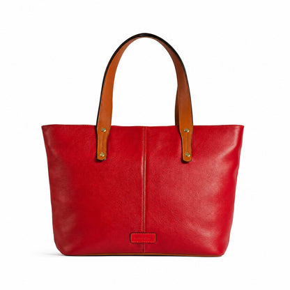 Jeannette — Leather Tote Bag with Zipper red with tan