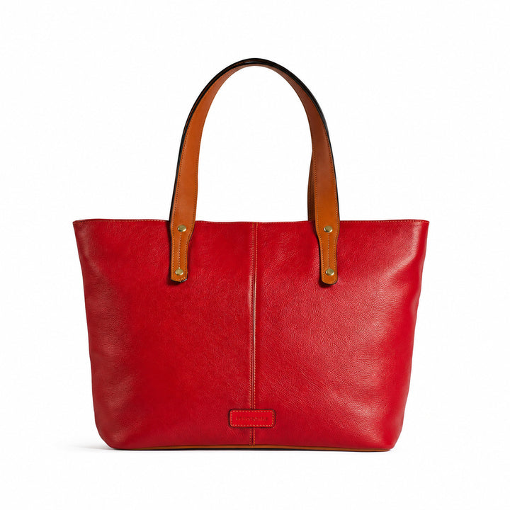 Jeannette — Leather Tote Bag with Zipper red with tan