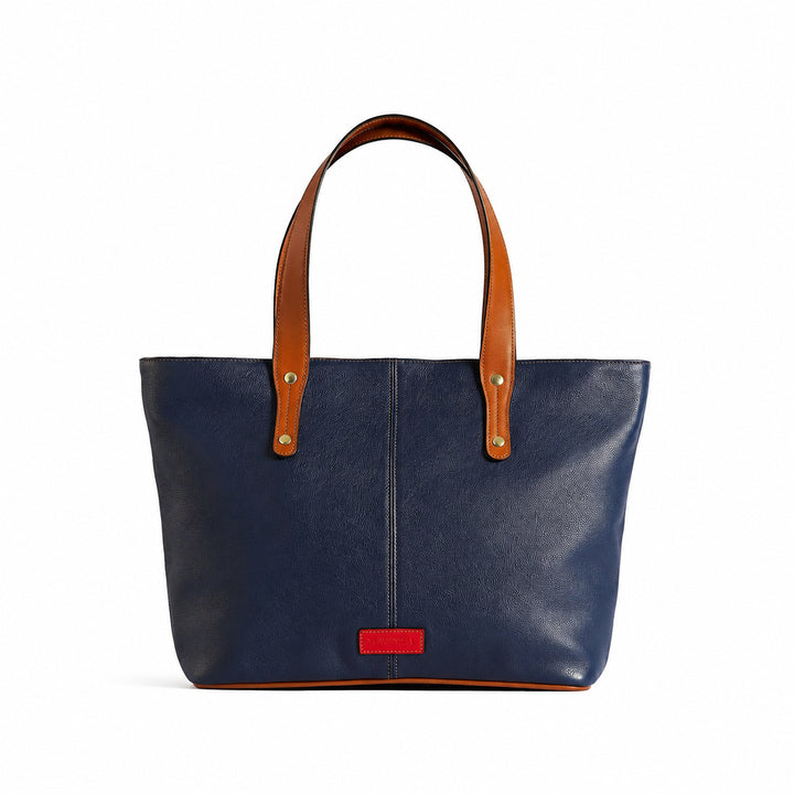 Jeannette — Leather Tote Bag with Zipper royal blue with tan