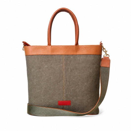 Uanny — Bolso bandolero tote de cuero verde canva con tan